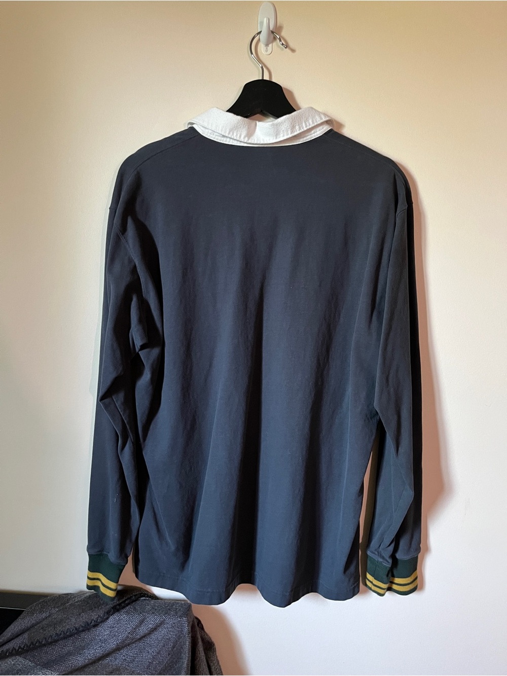 JW ANDERSON Navy Rugby Shirt with Green & Yellow Stripes - Picture 6 of 7